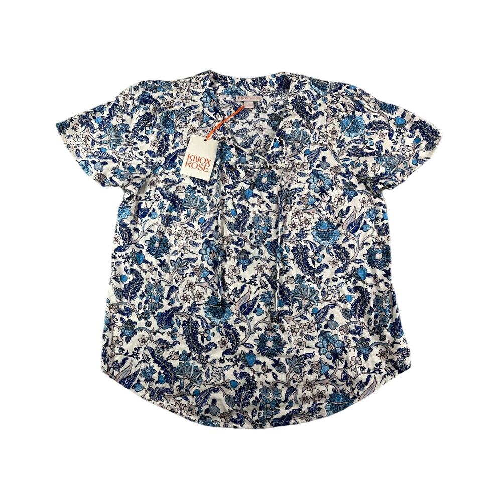 Knox Rose Shirt Womens XS Blue Boho Flowy Tunic Short Sleeve Floral Target NWT